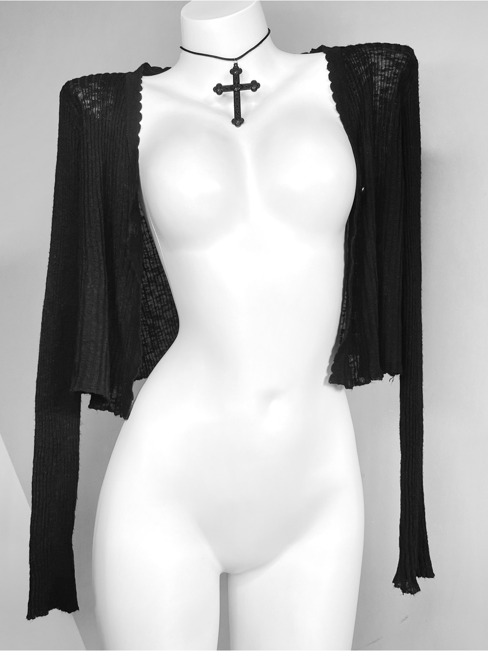 Black Ribbed Long Sleeve Crop Bolero